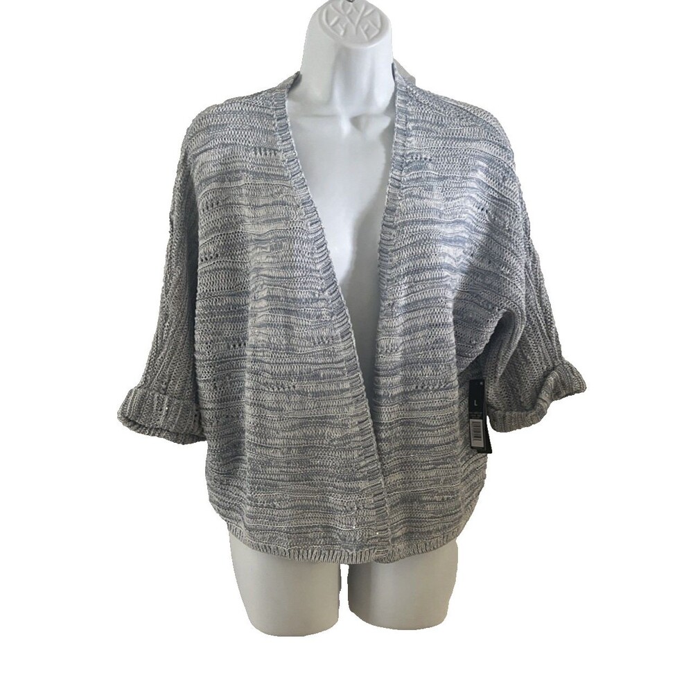NIC+ZOE Women’s Bolero Cardigan Blue Cotton Blend Short Sleeve Sz L $108 NWT
